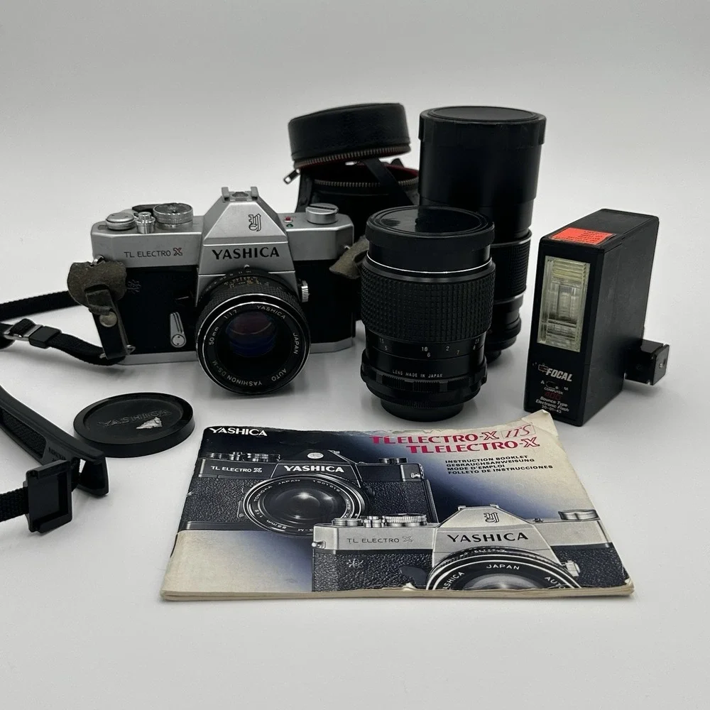 Yashica TL Electro X 35 mm SLR Camera with Lens, 2 Lens, Flash, Strap & Manual